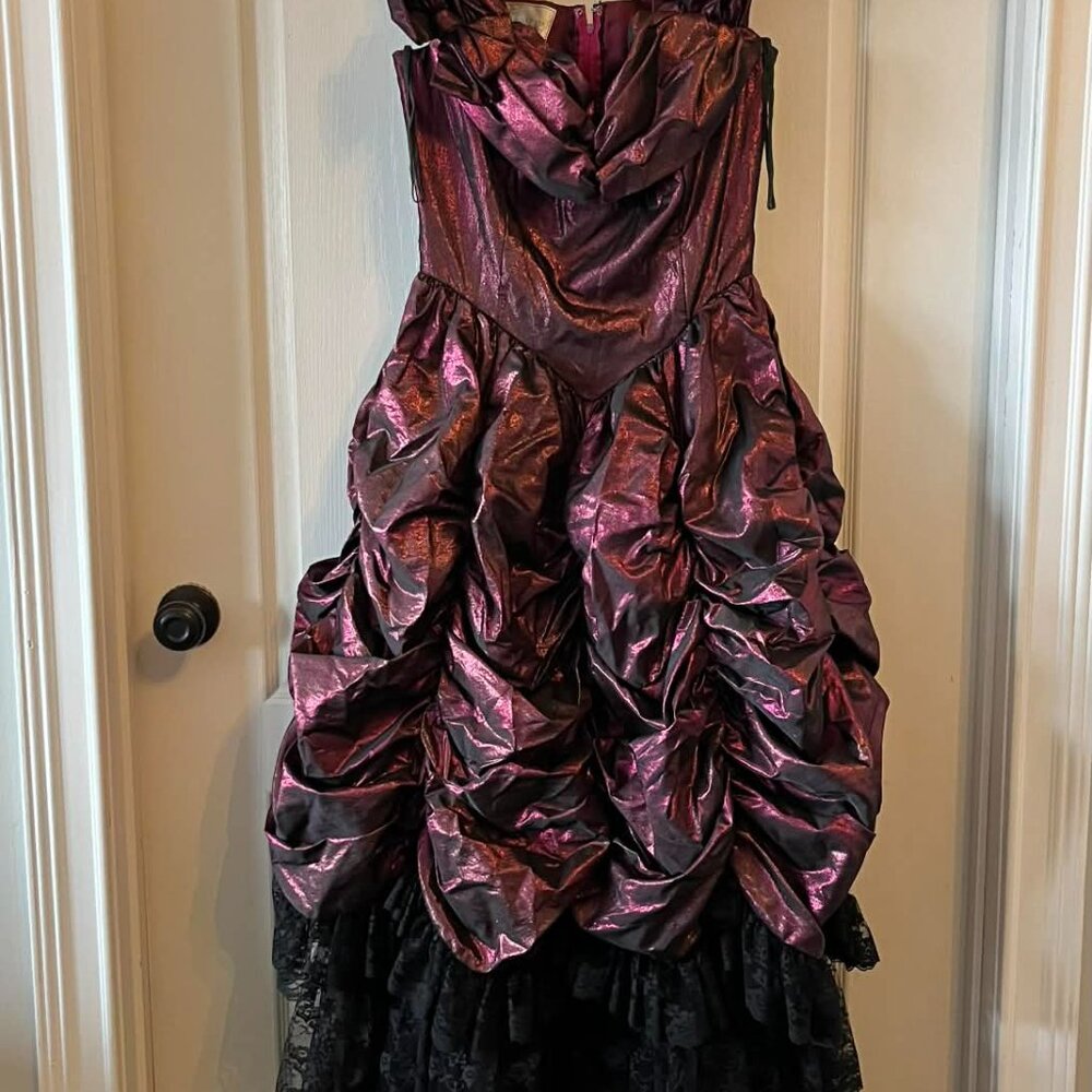 Vintage Loralie Wine Metallic Goth Core Laced Ruffled Dress size 12 - Picture 5 of 7